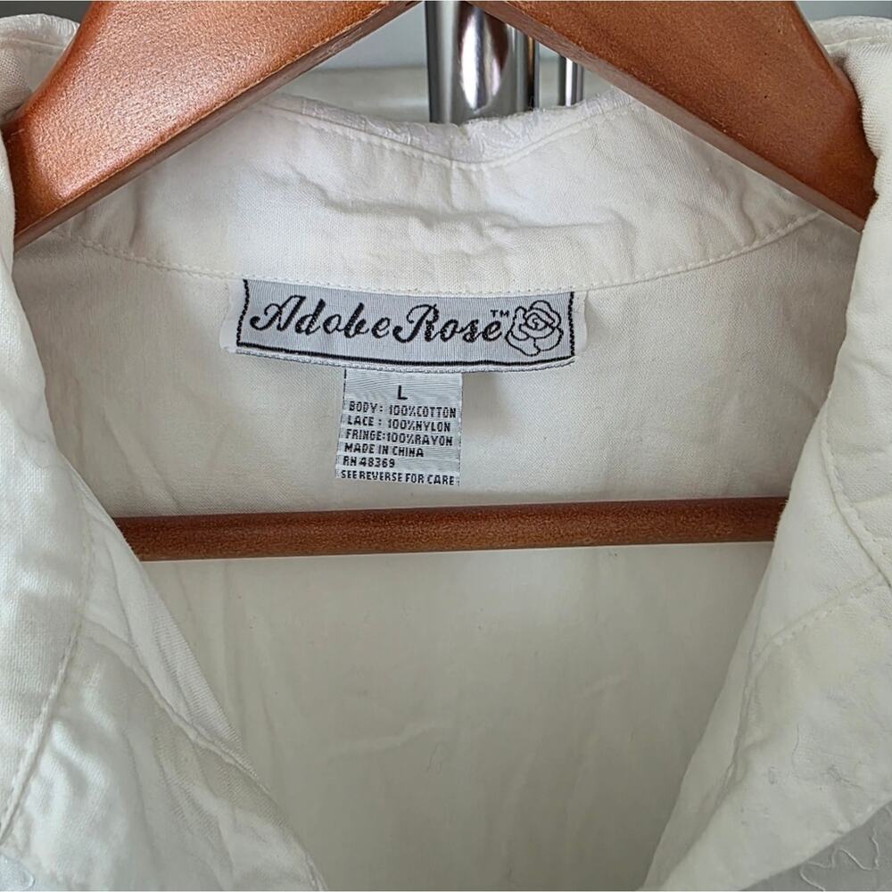 ADOBE ROSE Vintage 90s Lace & Fringe Western Shirt Size L - Picture 3 of 7